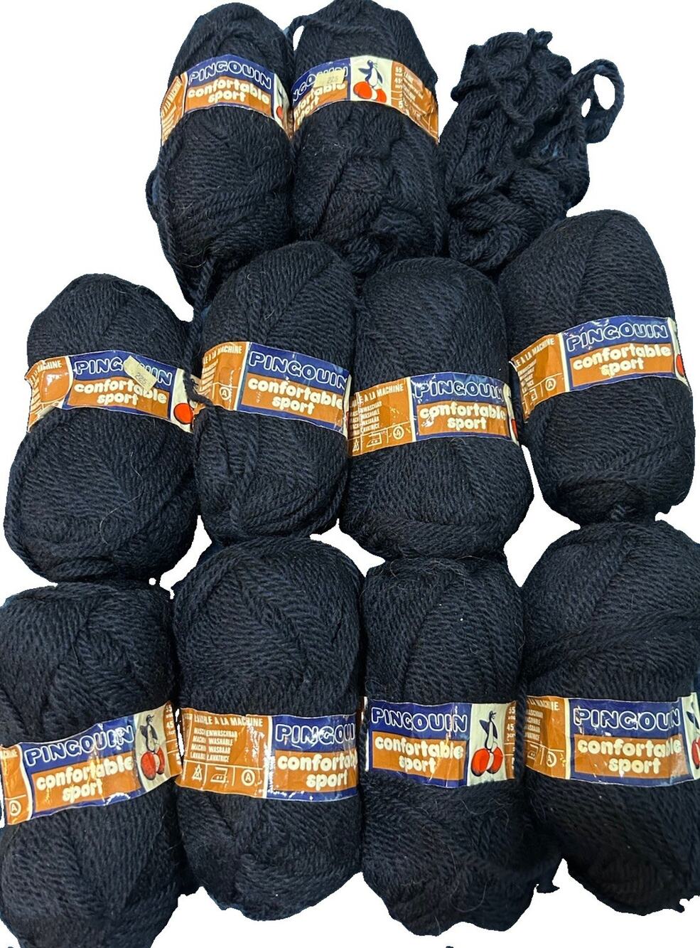 Vtg Lot 10 Skeins Pingouin Comfortable Sport Yarn Wool Blend #14 Dark Navy 50g